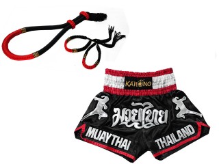 Mongkol Prajead -setti Muay Thai -shortseilla : Set-Mongkol-Thai-Tyyli-Musta-Punainen-133-Musta